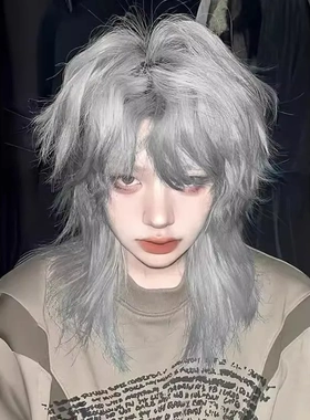 程铭狼尾假发男女武士头银灰色短发帅气可扎款鲻鱼头中性自然全头