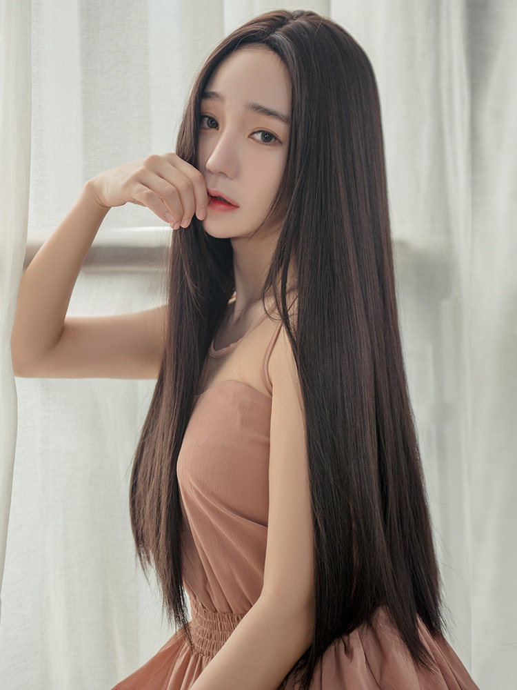 假发女长发长直发中分网红全头套式黑色自然公主切圆脸新式假发套