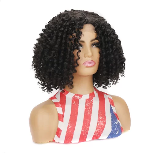 外贸非洲卷发头 deep卷化纤中分前蕾丝假发头套 kinky curly wigs