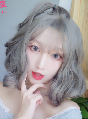 中分短卷发韩国奶奶灰刘海梨花头