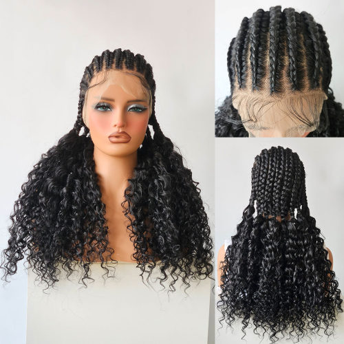 跨境新款化纤全蕾丝假发头套11股辨小卷编发Full LaceBraids wigs
