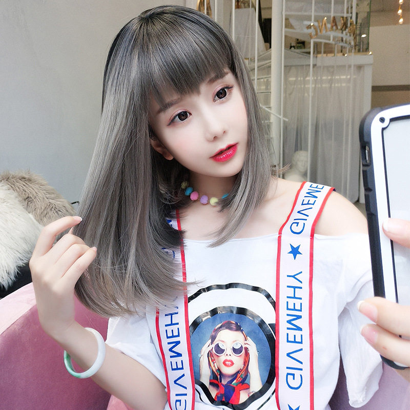 玫瑰网女士黛秀假发狗啃刘海锁骨中长发套网红圆脸整顶内扣供应