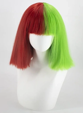 圣诞节cos红绿色女士短直发潮流酒吧DJ装扮假发透气蓬松化纤假发