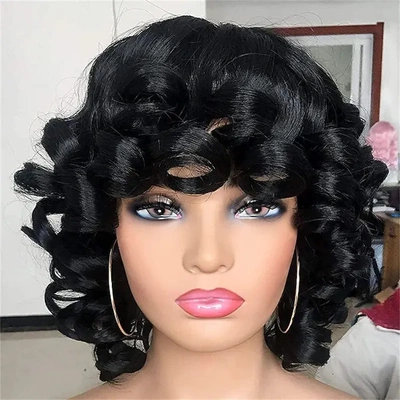 短卷发拉美卷假发整顶黑人烫假发化纤头套 Short Afro Curly Wigs