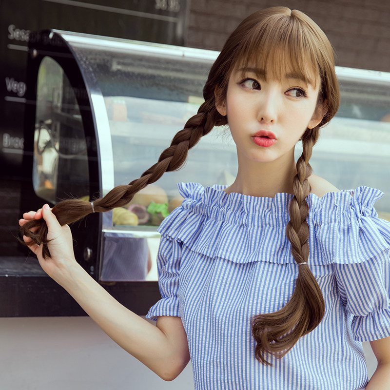 安娜罗2019新款双麻花辫编好发货日日常软妹cos空气刘海辫子假发