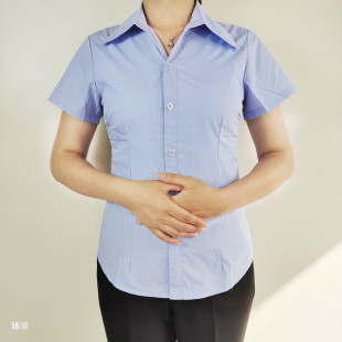 商务女夏胖气质收腰显瘦宽松条暗扣防走光工服 大码 职业装 衬衫 短袖