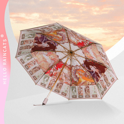 Raincats艺猫穆夏双层太阳伞晴雨两用遮阳伞防紫外线女韩国油画伞
