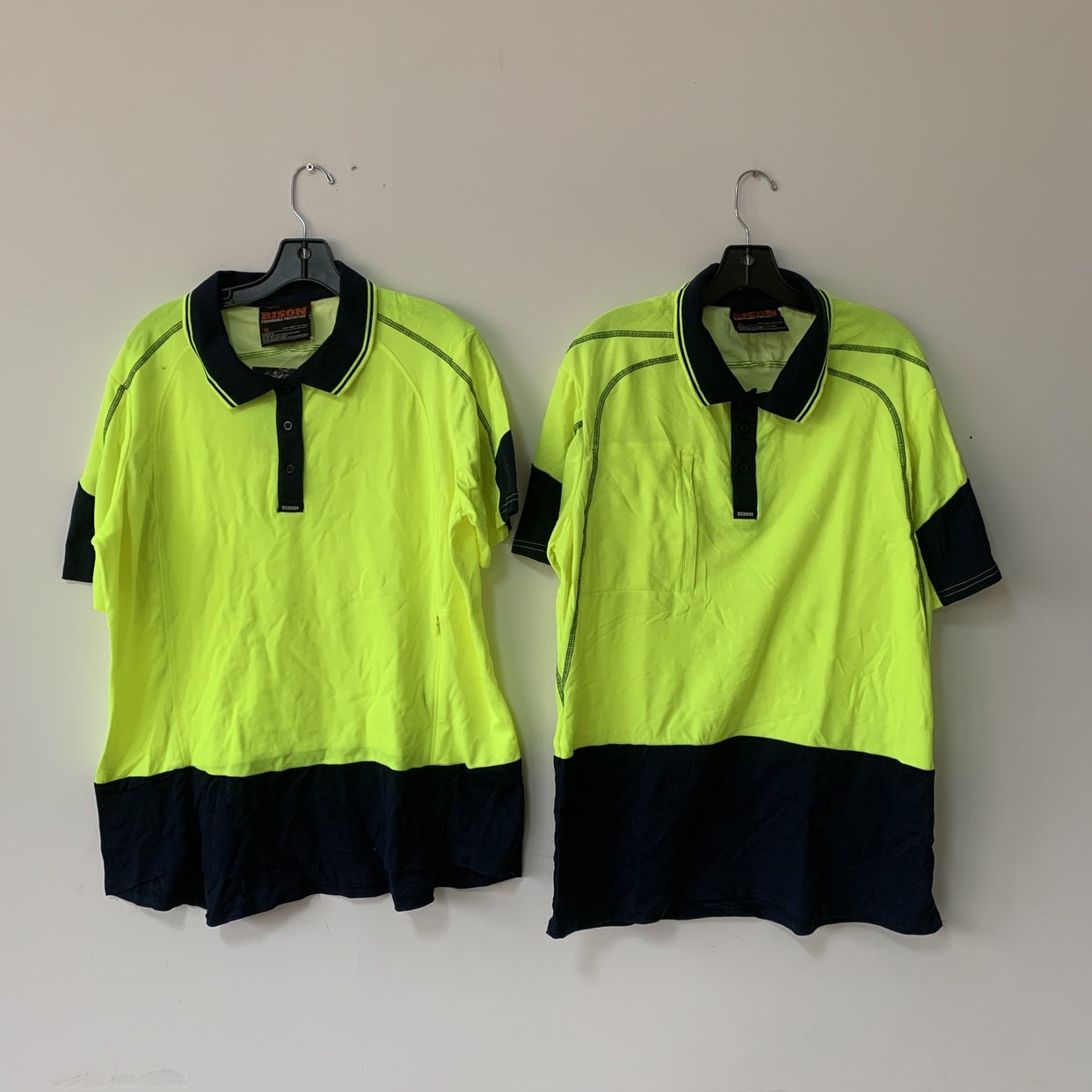 出口澳洲荧光色短袖翻领t恤薄款工地工作服bison透气时尚男女小码