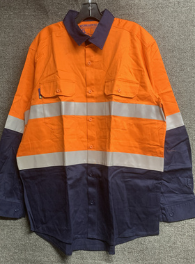 出口澳洲workhorse橘色拼色反光衬衣UPF50+防晒矿工工作服男大码
