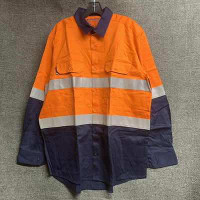 出口澳洲workhorse橘色拼色反光衬衣UPF50+防晒矿工工作服男大码