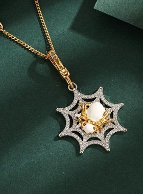 新立体手工镶钻珐琅彩釉蜘蛛网吊坠设计神秘奇幻昆虫动物元素项链