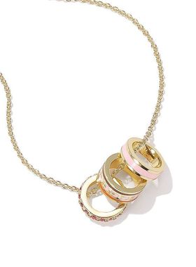 新款精致通勤镶钻珐琅彩釉粉三圆环项链气质小香风高级设计感项链