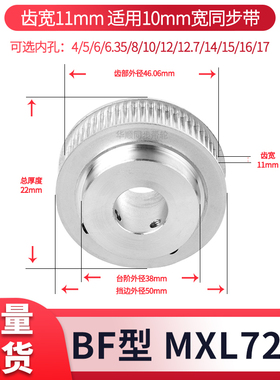同步轮MXL72齿宽11内孔5/6/8/10/12HATP72MXL037现货套装同步带轮