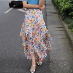 哥家商场同款2026年春夏高腰碎花不规则花边长裙半身裙女5200460