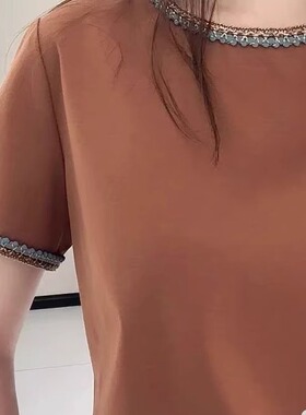 特价哥家专柜同款2026夏装正品花边圆领纯棉修身短袖T恤女530054