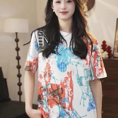 短袖休闲常规涂鸦棉女