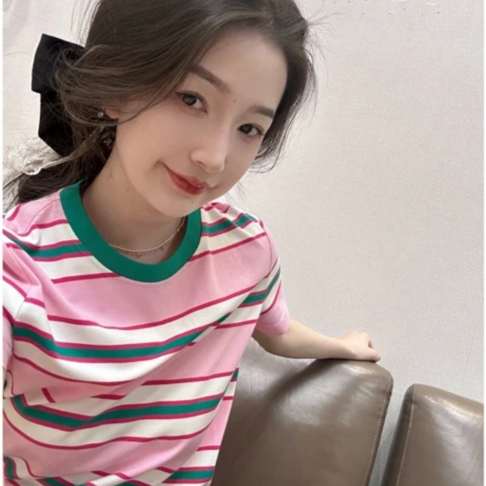 商场同款2026圆领撞色条纹T恤