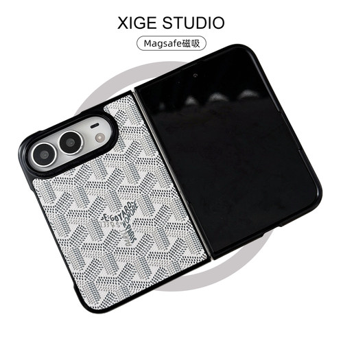 高级感白色狗牙皮质纹磁吸Magsafe适用于苹果折叠屏手机壳新款iPhone18Duo防摔iPhoneDuo保护套男女款