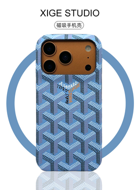 潮牌狗牙皮质纹浅蓝Magsafe磁吸适用于苹果17promax手机壳新款iPhone16promax/15promax/14promax保护套