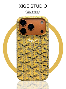 潮牌戈雅狗牙黄色皮质纹Magsafe磁吸适用于苹果17promax手机壳新款iPhone16promax/15promax/14promax保护套