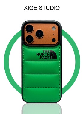 潮牌充棉羽绒服绿色适用苹果17promax手机壳新款iPhone16promax/15promax/14promax/13promax硅胶防摔保护套