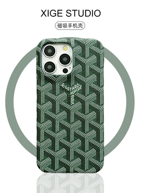 皮质纹戈雅狗牙绿色Magsafe磁吸适用于苹果17promax手机壳新款iPhone16promax/15promax/14promax防摔保护套