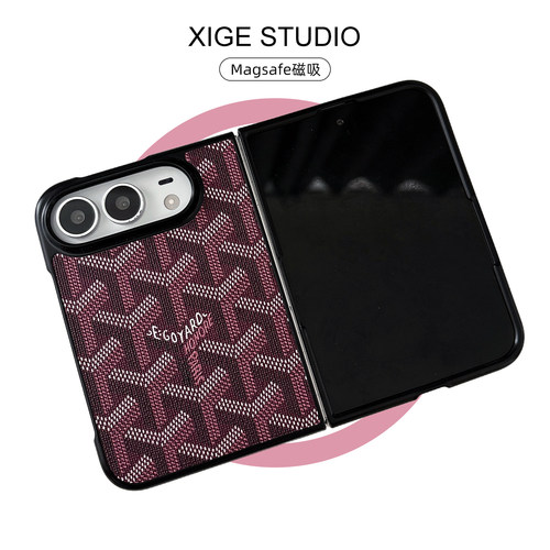 高级感红色狗牙皮质纹磁吸Magsafe适用于苹果折叠屏手机壳新款iPhone18Duo防摔iPhoneDuo保护套男女款