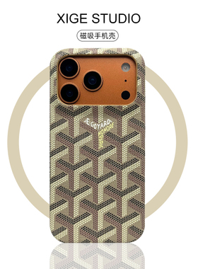 潮牌狗牙米黄皮质纹Magsafe磁吸适用于苹果17promax手机壳新款iPhone16promax/15promax/14promax保护套