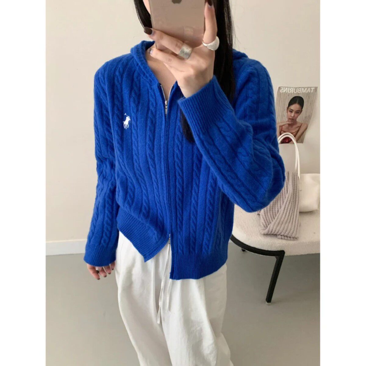 LH107601100%全羊毛高支毛条帽衫保暖刺绣新款时尚洋气百搭女装