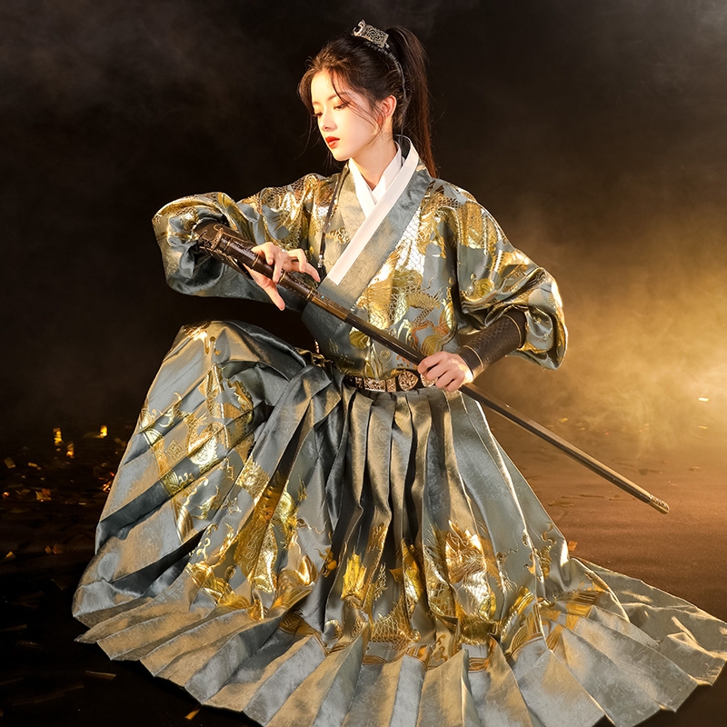 汉服出租 流烟昔泠灰绿凌霄织金明制飞鱼贴里罩甲秋季汉服男女