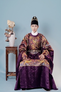 汉服婚服出租若兰兮子孙龙高精密织金明制男款复原国风紫色圆领袍