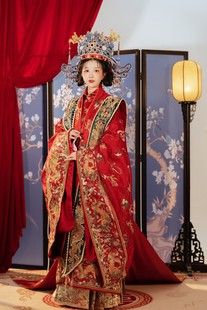 汉服婚服出租云河千色百鸟朝凤特别版重工满花盘金绣金通大衫