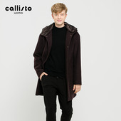 CALLISTO卡利斯特男士 秋冬新款 咖色加厚脱卸帽羊毛大衣FOFEC036BR