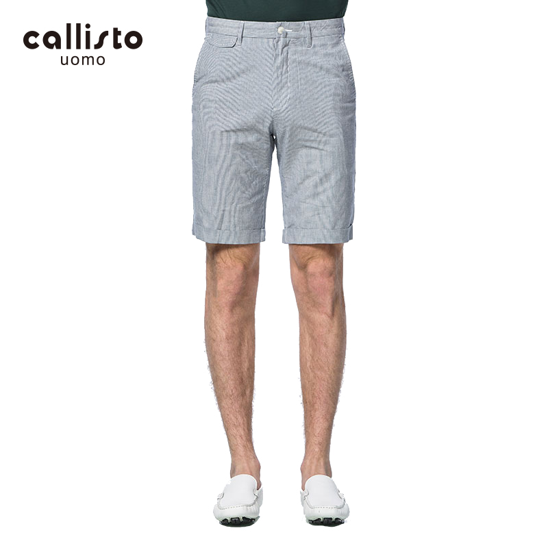 CALLISTO卡利斯特休闲短裤男士夏季新款灰色条纹拼接SJCPW132GY