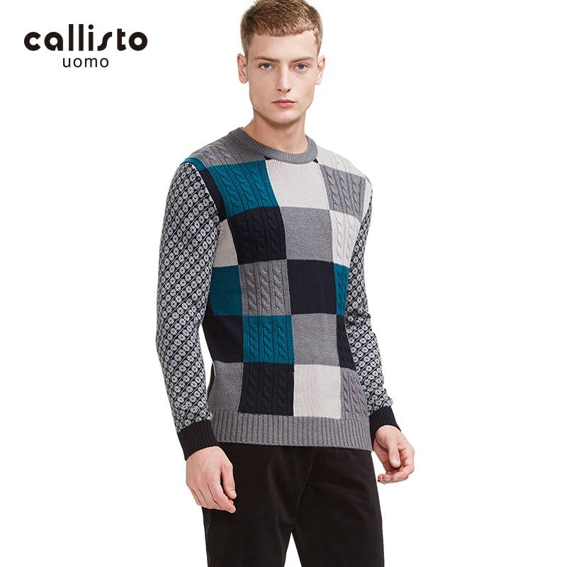 callisto秋冬撞色圆领长袖毛衣