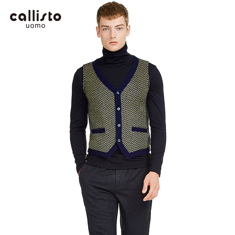 callisto提花羊毛单排扣时尚背心