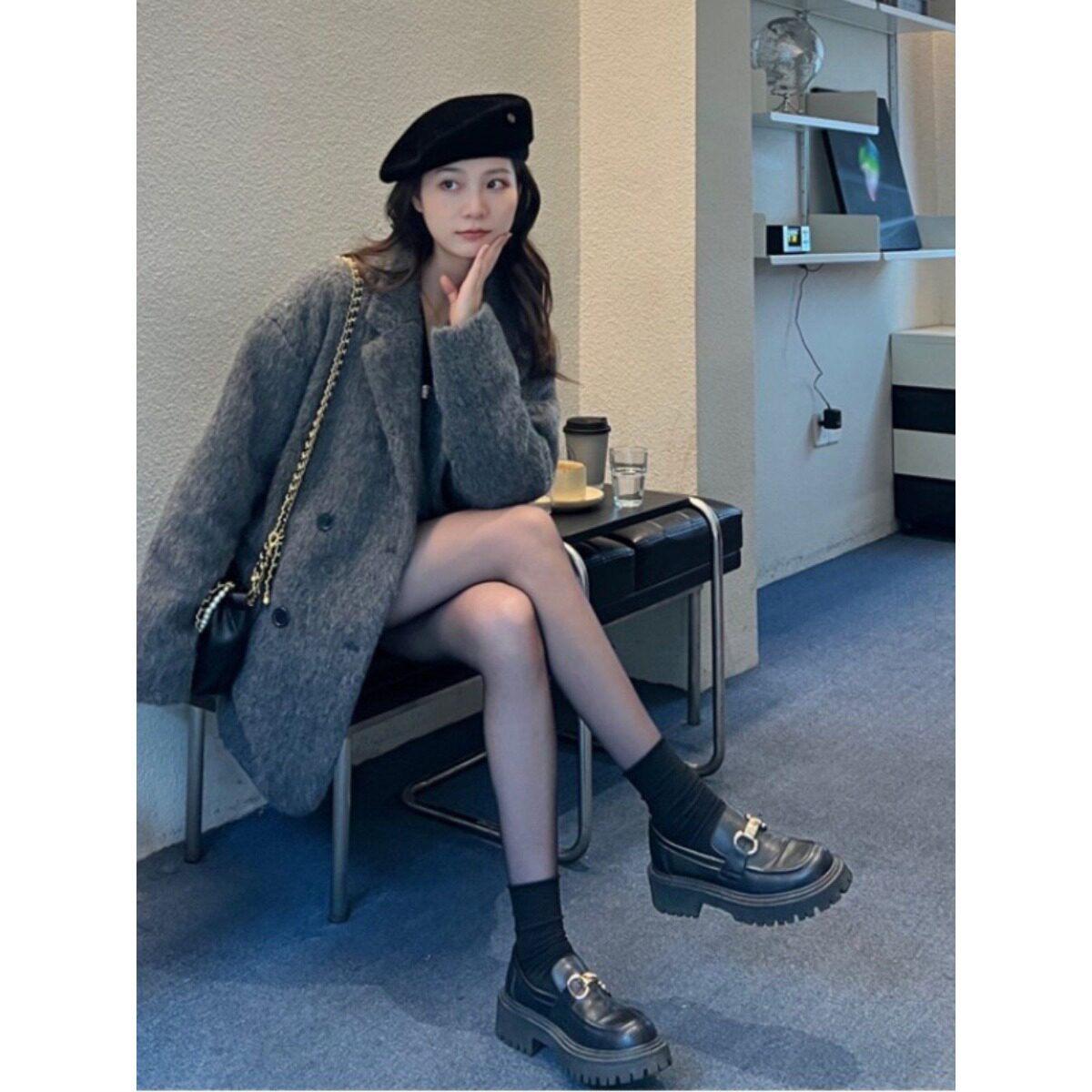 大衣女款2026新款呢子秋冬季小个子灰色加厚短款毛呢西装外套女潮图片