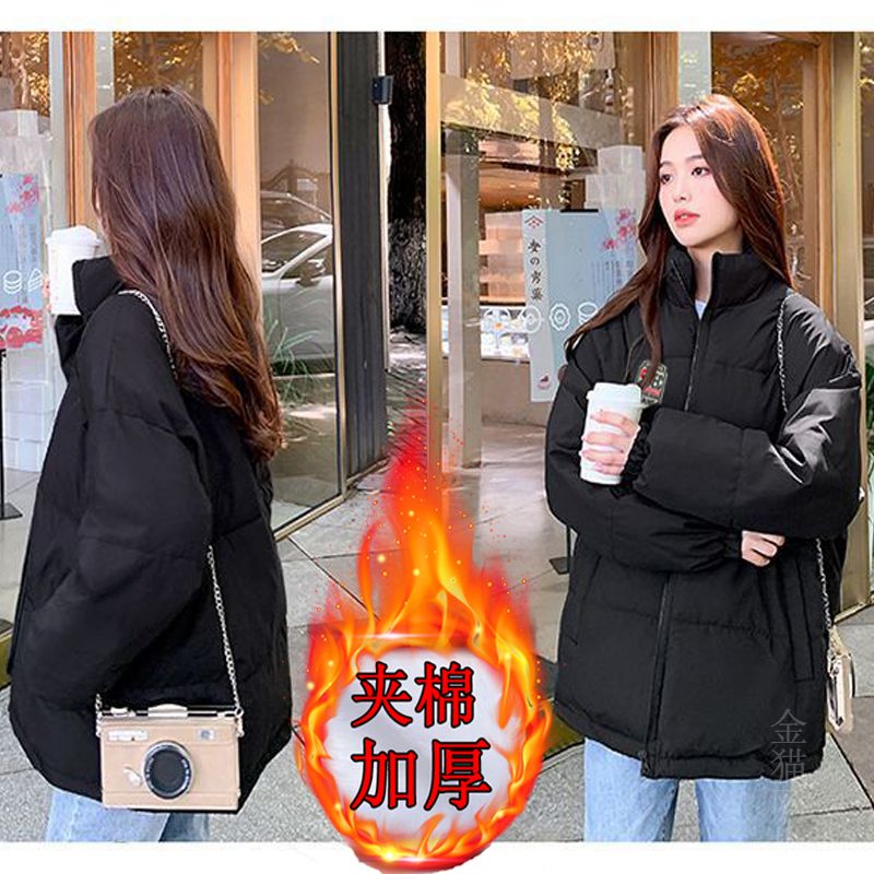 新款黑色小个子超厚面包服羽绒棉服女冬季保暖棉衣棉袄夹棉外套潮