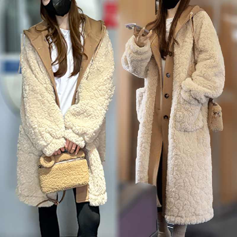 皮毛一体羊羔毛外套长款保暖冬季