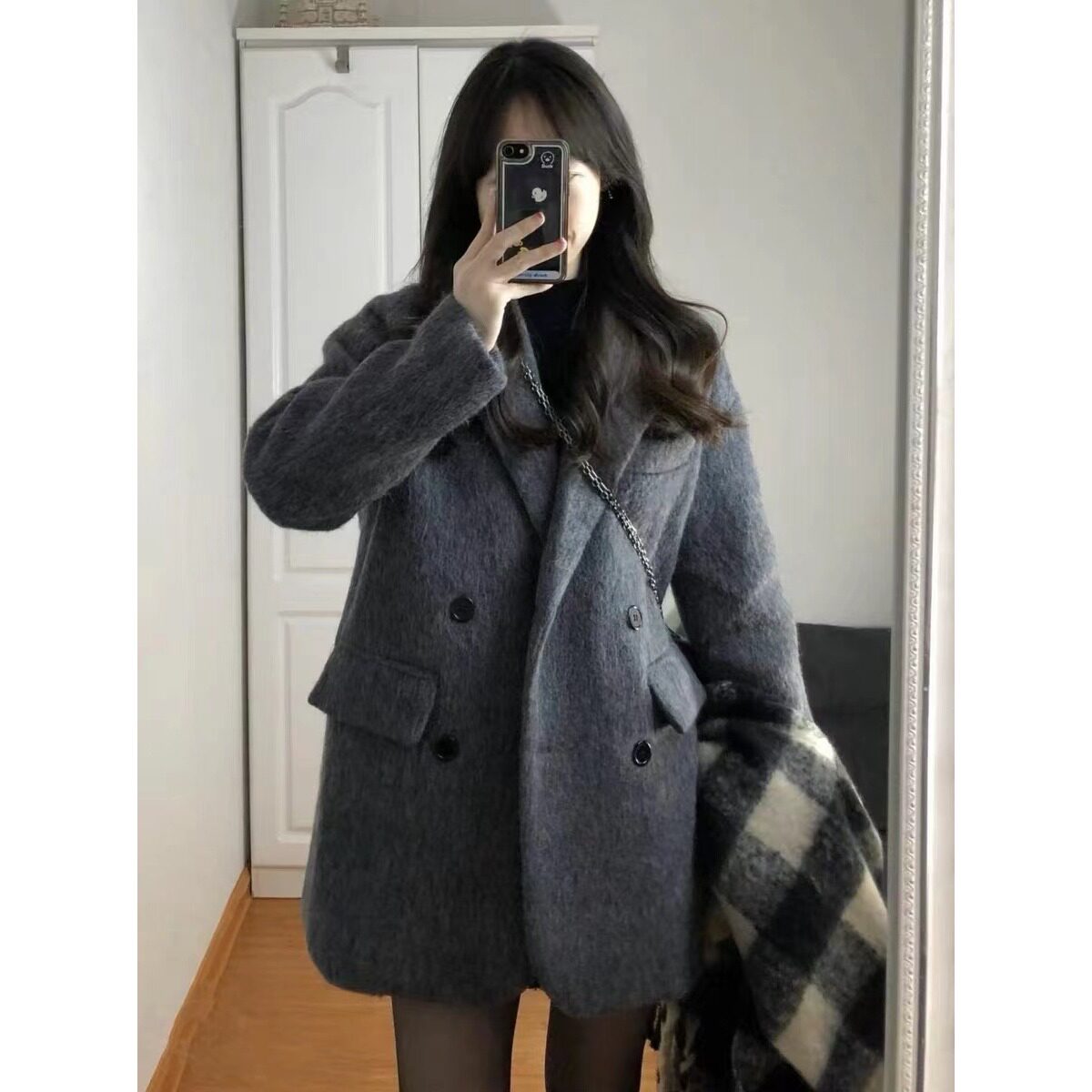 大衣女款2026新款呢子秋冬季小个子灰色加厚短款毛呢西装外套女潮图片