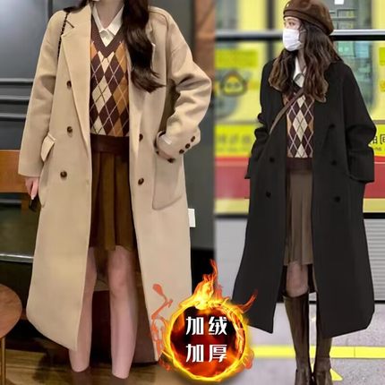 冬季新款外套加绒加厚赫本风呢子大衣女小个子韩系高级感毛呢外套