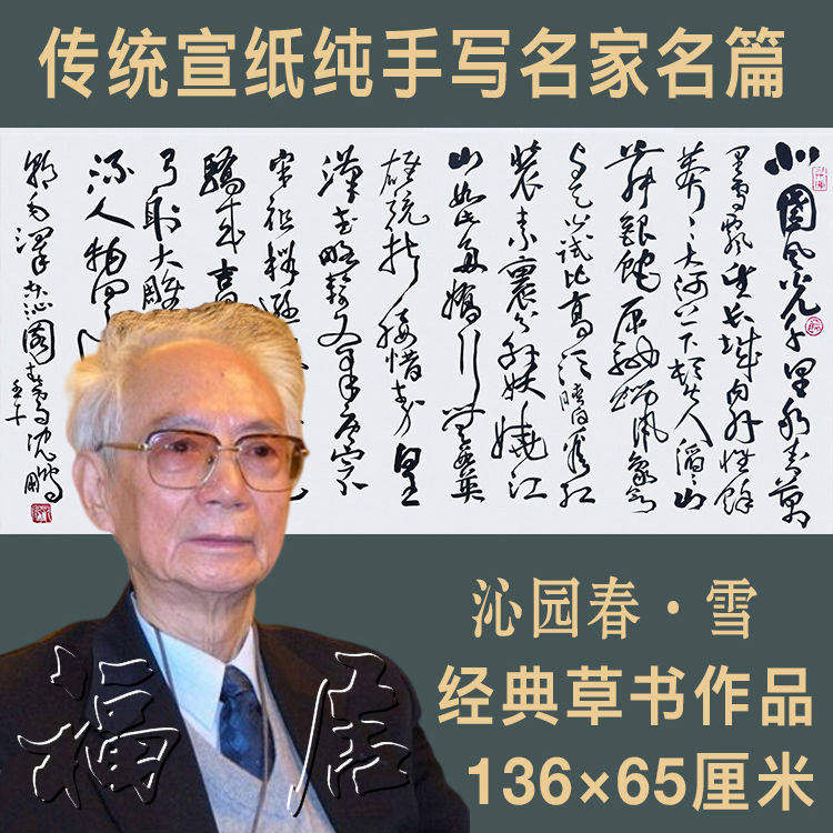高精1:1临摹沈鹏名人书法四尺68*138cm手写草书沁园领导书法题字