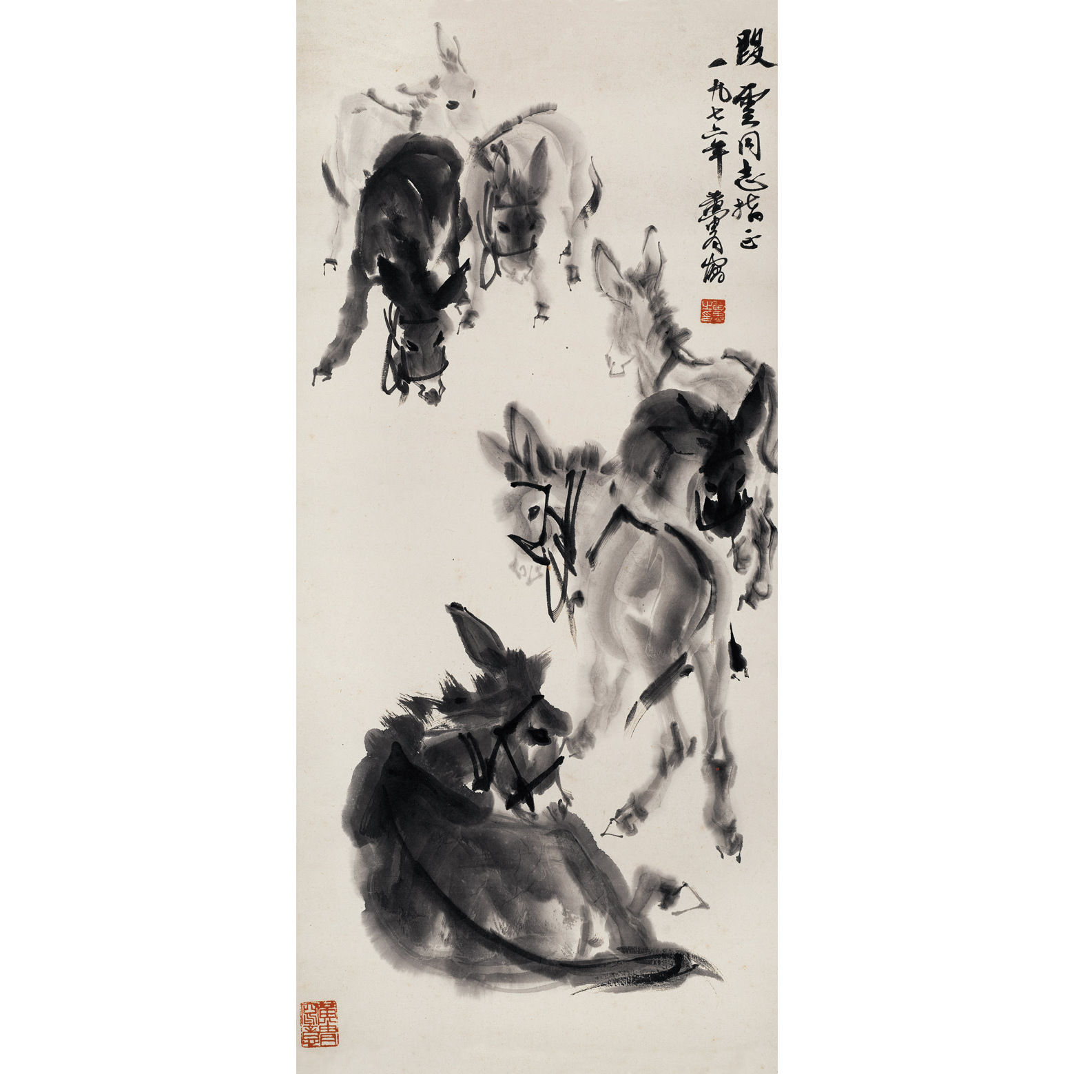 黄胄毛驴35x78cm二尺宣纸国画走兽水墨画微喷复制画中式装饰画