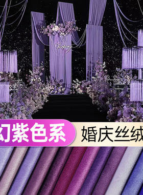 紫色户外婚礼丝绒布婚庆绒布背景布梦幻浪漫装饰幔桌布天鹅绒布料