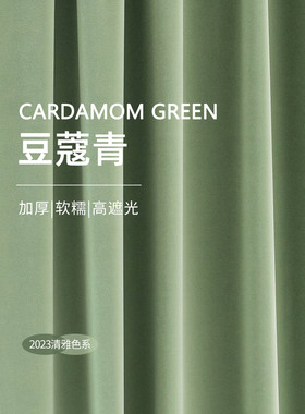 绿色丝绒窗帘现代简约卧室客厅豆蔻青轻奢ins风2023新款遮光绒布