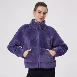 春秋毛绒绒保暖运动外套女款防风立领加厚宽松瑜伽服休闲卫衣女士