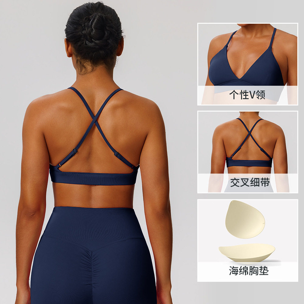 欧美运动内衣女士防震瑜伽文胸速干裸感健身文胸性感交叉美背文胸