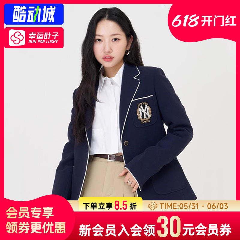 幸运叶子|MLB官方深蓝色西装女士户外休闲外套学院风正品减龄夹克