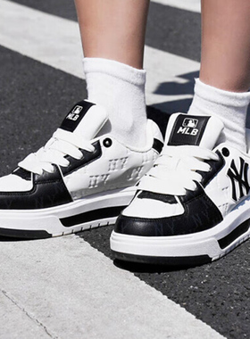 MLB官方正品学长鞋男女鞋2025新款NY印刻老花厚底运动休闲鞋板鞋