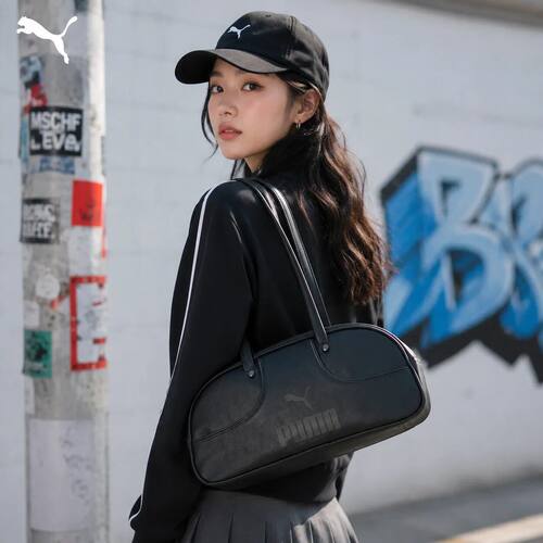 幸运叶子|PUMA彪马单肩背包女包复古黑色保龄球包便携时尚手提包